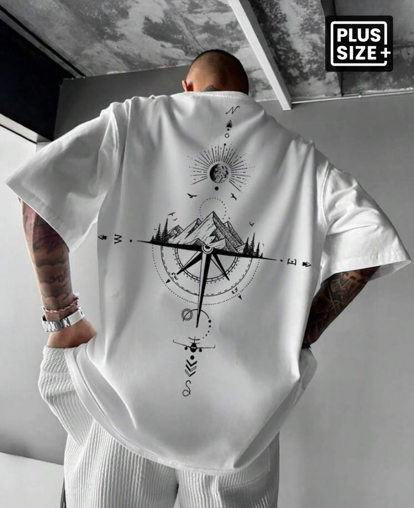Plus Size Men's Nautical Map Print Short Sleeve Round Neck T-Shirt, Summer
