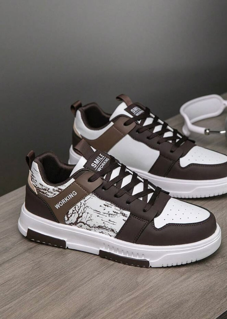 Men's Fashionable Personalized Landscape & Tree Branch Print Comfortable Sneakers, Versatile Couple Casual Skateboard Shoes