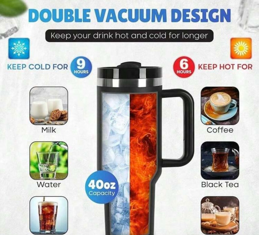 1 Piece, Compatible With Stanley Cup 40 Oz Stainless Steel Tumbler With Handle And Straw, 40oz Large Capacity Double Wall Vacuum Insulation Thermal Hot And Cold Beverages Flask Water Bottle For Home, Office And Outdoor Activities Camping