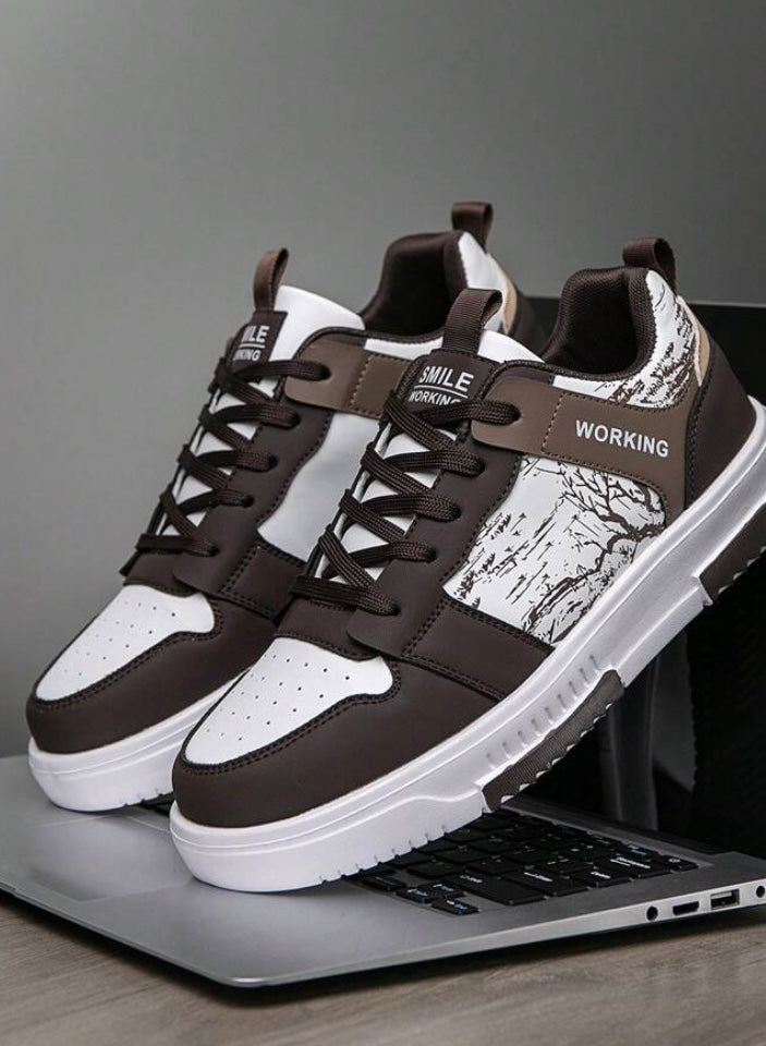 Men's Fashionable Personalized Landscape & Tree Branch Print Comfortable Sneakers, Versatile Couple Casual Skateboard Shoes