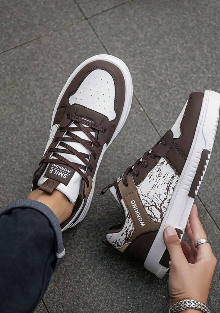 Men's Fashionable Personalized Landscape & Tree Branch Print Comfortable Sneakers, Versatile Couple Casual Skateboard Shoes
