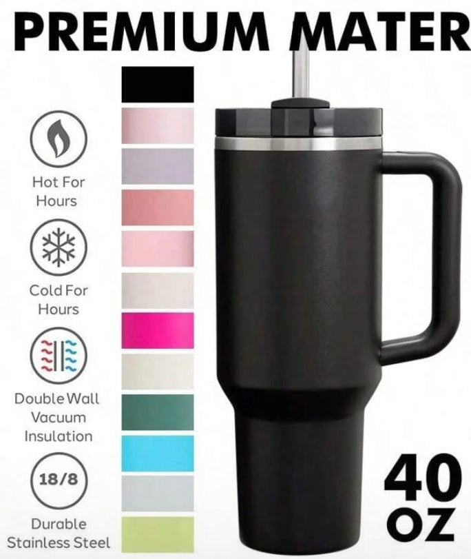 1 Piece, Compatible With Stanley Cup 40 Oz Stainless Steel Tumbler With Handle And Straw, 40oz Large Capacity Double Wall Vacuum Insulation Thermal Hot And Cold Beverages Flask Water Bottle For Home, Office And Outdoor Activities Camping