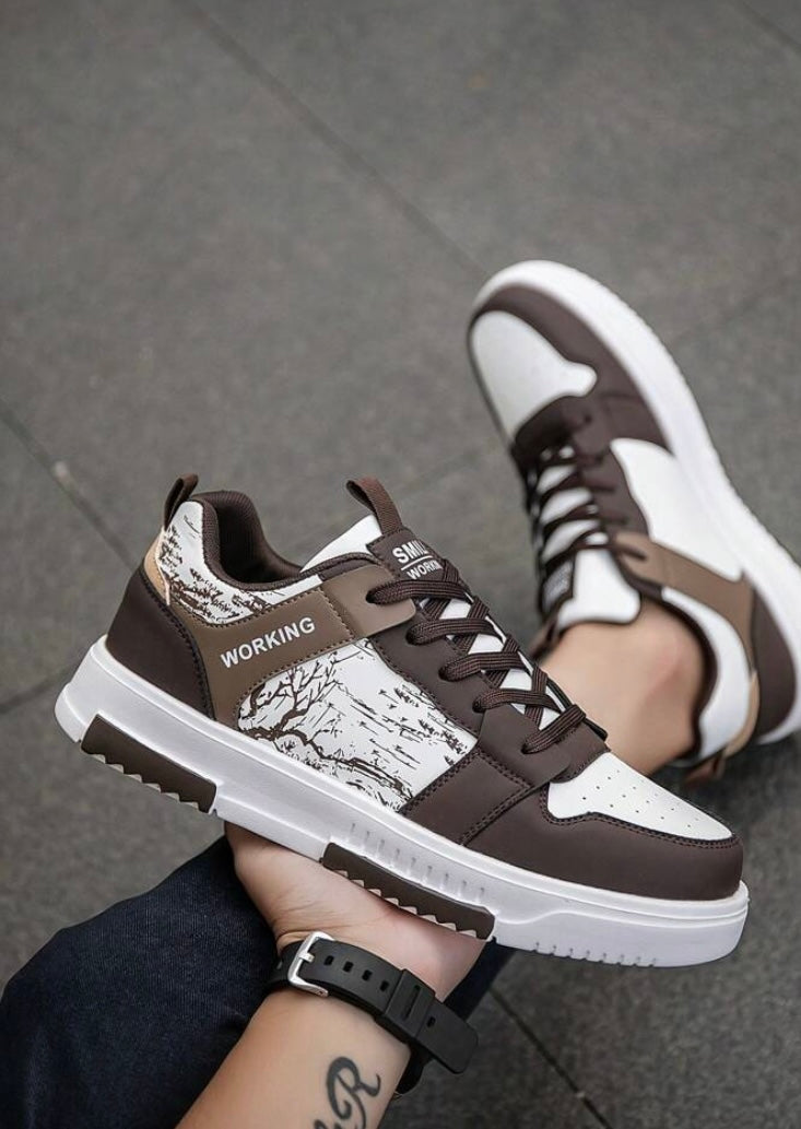 Men's Fashionable Personalized Landscape & Tree Branch Print Comfortable Sneakers, Versatile Couple Casual Skateboard Shoes