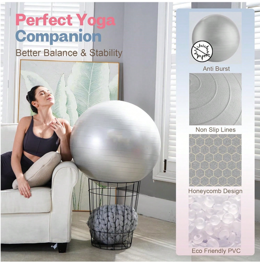 Yoga Ball B- 5 Different Sizes, Fitness Ball, Birthing Ball for Pregnant Women, Physical Therapy, Balance, Stability, Exercise, Office Chair, with Quick Pump, Multicolor